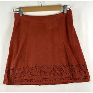 Express Womens Faux Suede Cut Out Mini Skirt Sz 2 Rust Cowgirl Festival 2010s